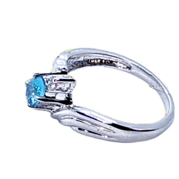 .Blue Topaz & Clear CZ Stones Rhodium Plated Ring - Picture 5 of 5